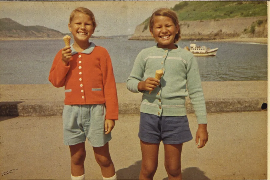 Two children with ice creams on a seaside promenade in 1968